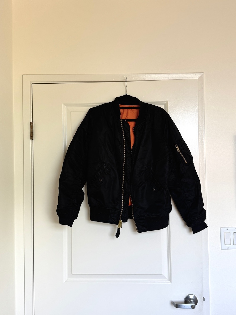 Alpha Industries Black Bomber Jacket with Orange Lining